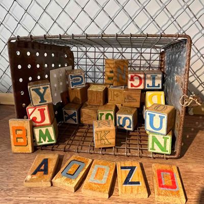 Sale Photo Thumbnail #404: Lyon Metal Basket & Alphabet Blocks