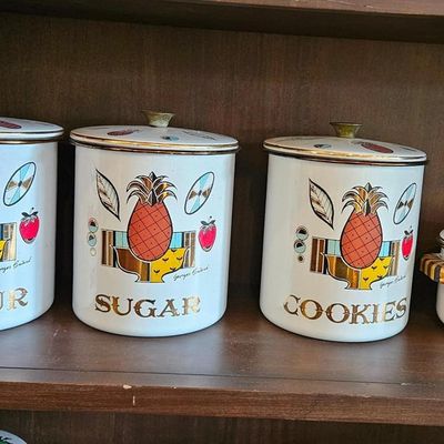 Sale Photo Thumbnail #245: Georges Briard Enamel Canisters & Pot