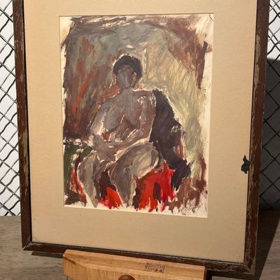 Sale Photo Thumbnail #2: K Bloomberg Seated Nude Study Painting