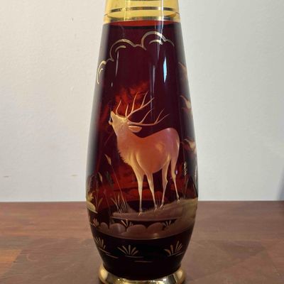 Sale Photo Thumbnail #293: Bohemian Ruby & Gilt Amber Stag Vase