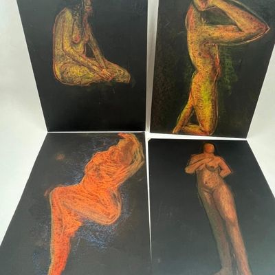Sale Photo Thumbnail #662: Figurative Pastel Drawings, Black Paper