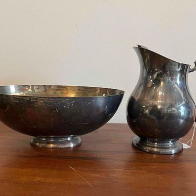 Sale Photo Thumbnail #210: Silver Plated Pitcher & Footed Bowl
