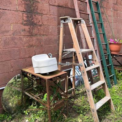 Sale Photo Thumbnail #645: Salvage,  Porcelain, Yard Decor, Fountain & Ladders