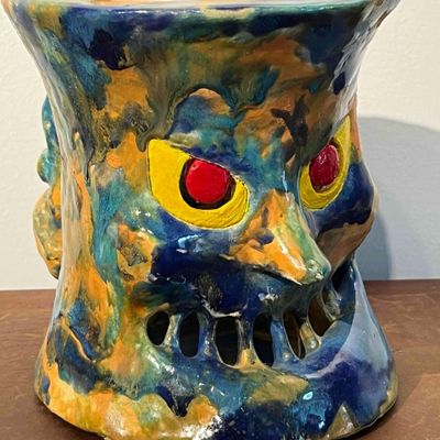 Sale Photo Thumbnail #505: Glazed Ceramic Monster Face Vessel