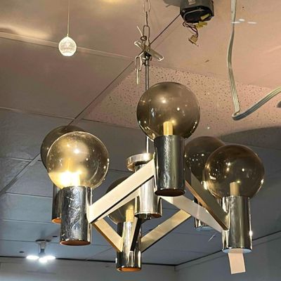 Sale Photo Thumbnail #515: Mid-C. Chrome & Smoked Glass Chandelier