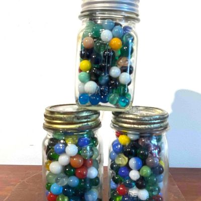 Sale Photo Thumbnail #460: 3 Ball Mason Jars w/ Glass Marbles