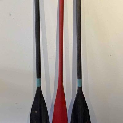 Sale Photo Thumbnail #175: Three Carved Wood Canoe Paddles