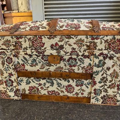 Sale Photo Thumbnail #63: Victorian Era Covered Top Steamer Trunk
