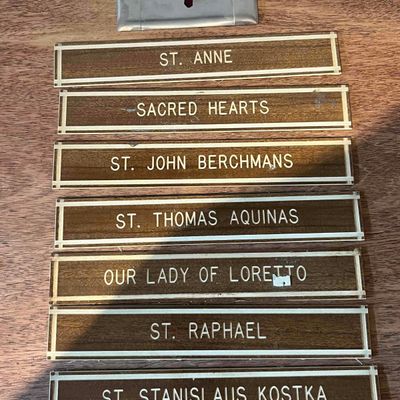 Sale Photo Thumbnail #329: Set 8 Mid-C. Ecclesiastical Sign Plates