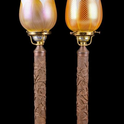 Quezal Favrille Shades and Art Nouveau Lamps