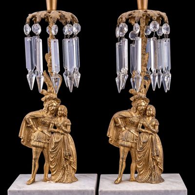 Pair of Figural Brass & Crystal Candlesticks