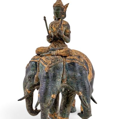 Hindu Gilt Bronze Indra Airavata 3-Headed Elephant
