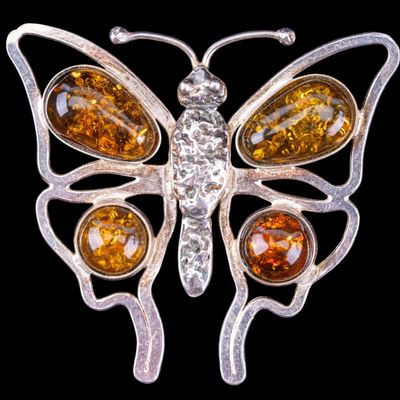 Vintage Amber Butterfly Brooch