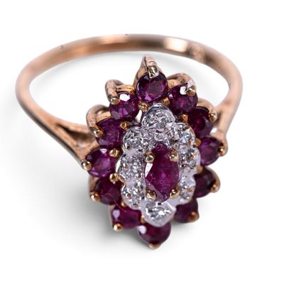 10K Gold Ruby & Diamond Cluster Ring