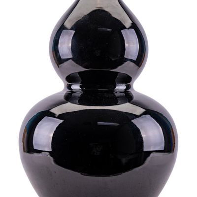 Black Glazed Chinese Double Gourd Floor Vase