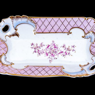 German Hand-Painted/Gilt Pink Lace Porcelain Tray