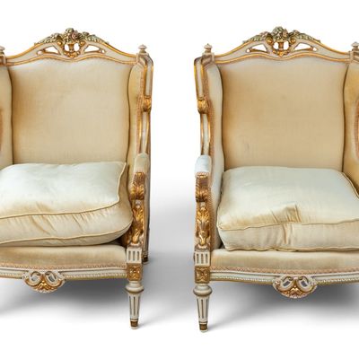 Pair of French Gilt Bergere Armchairs
