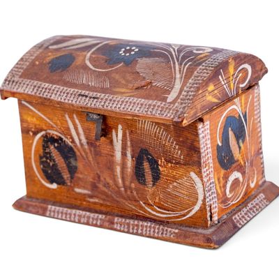 Vintage Folk Art Wooden Domed Top Mini Trinket Box