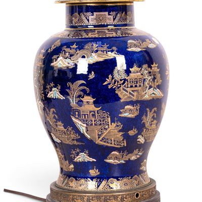 Cobalt & Gilt Chinese Porcelain Ginger Jar Lamp