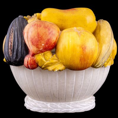 Carved Alabaster Fruit-Form Covered Dish