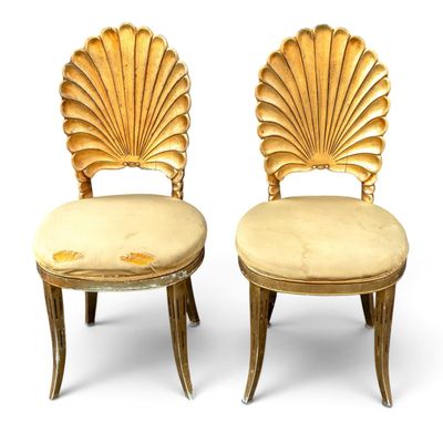 Pair of Italian Grotto Shell-Back Chairs