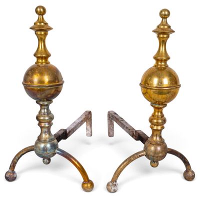 Federal-style Brass Ball Finial Andirons