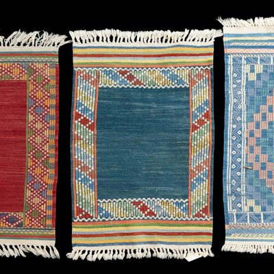 3 Colorful Handwoven Tribal Rugs / Mats