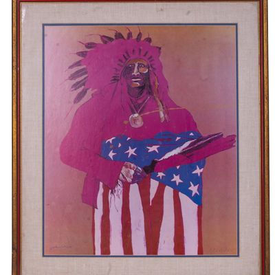 Signed Fritz Scholder Last Indian w/ American Flag
