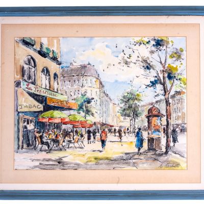 Mixed Media Impressionist Street Scene, Signed
