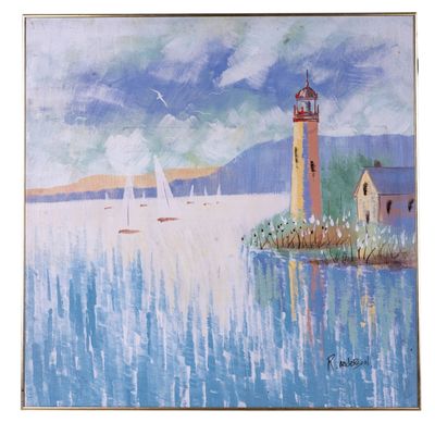 Vintage Pastel Toned Oil on Canvas of Lighthouse