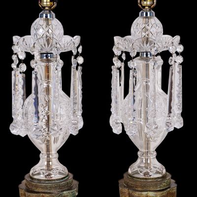 Vintage Crystal Table Lamps w/ Hanging Prisms
