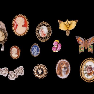 9 Pc Vintage Cameo Brooch Lot