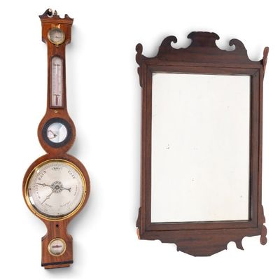 Mahogany Wall Mirror & English Banjo Barometer