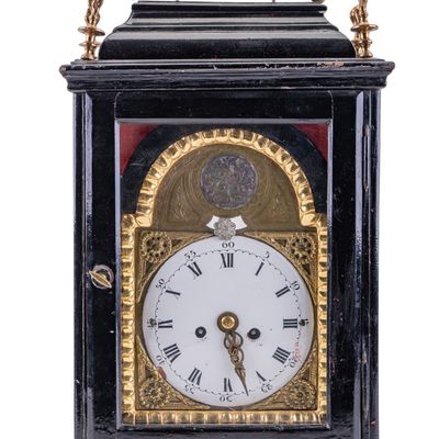 18th C Baroque Ebonized Wood Clock "Stockuhr"