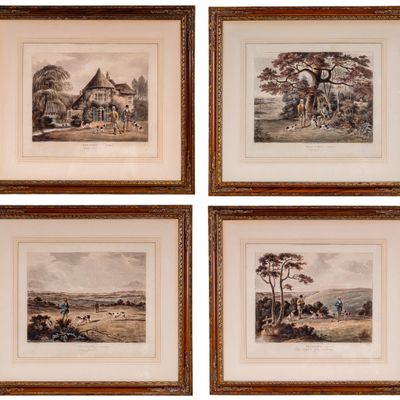 19th C Hunting Themed Color Lithographs (4)