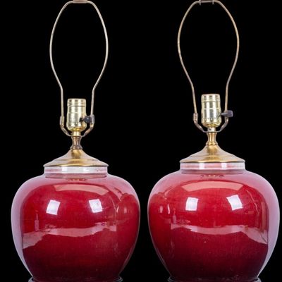 Pair of Chinese Oxblood Porcelain Vase Lamps
