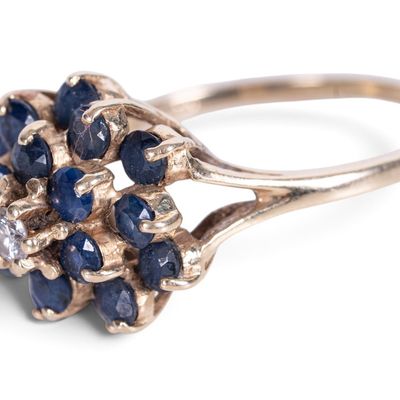 14K Gold Sapphire & Diamond Cluster Ring