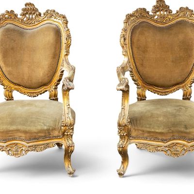 Pair of Antique French Gilt Wood Armchairs