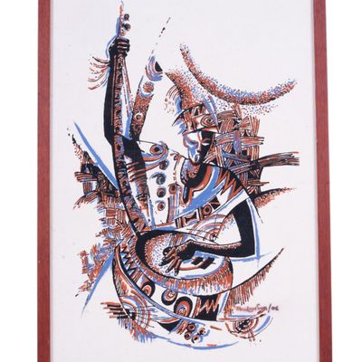 Abstract Expressionist African Woodcut on Linen
