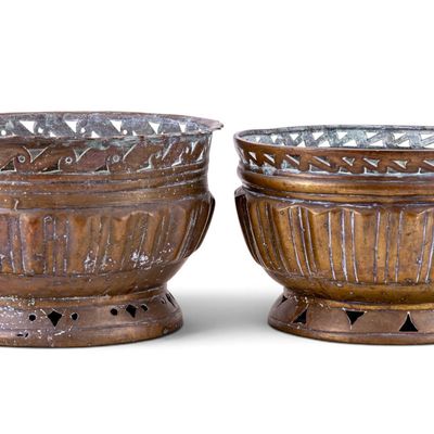 Pair of Brass Pierced & Fluted Jardinieres