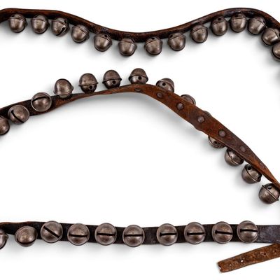 Antique Brass Sleigh Bells on Leather Strap