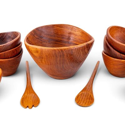 Thai Teakwood Salad Set w/ 8 Stacking Bowls, More