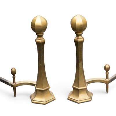 Pair of Brass and Iron Fireplace Andirons