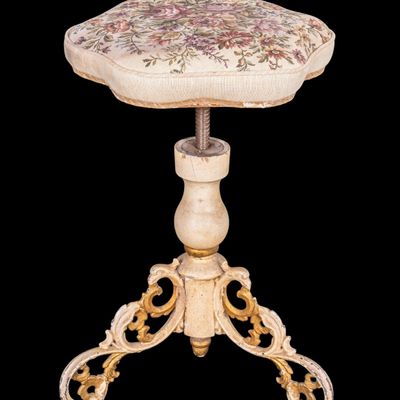 Wooden & Cast Iron Upholstered Piano Seat