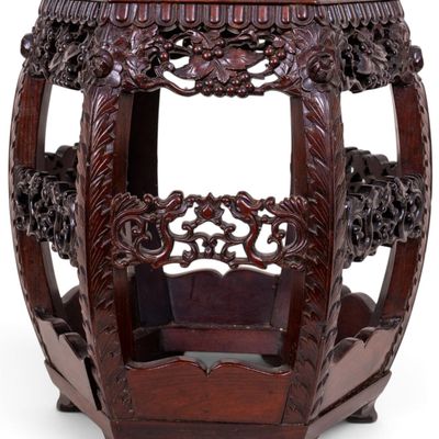 Chinese Carved Rosewood Hexagonal Stool