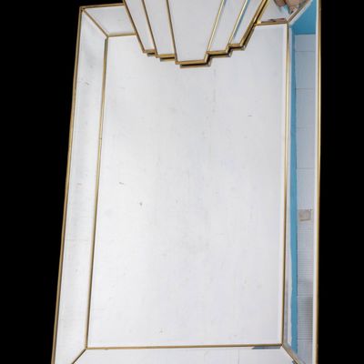 Vintage Brass Art Deco Revival Wall Mirror