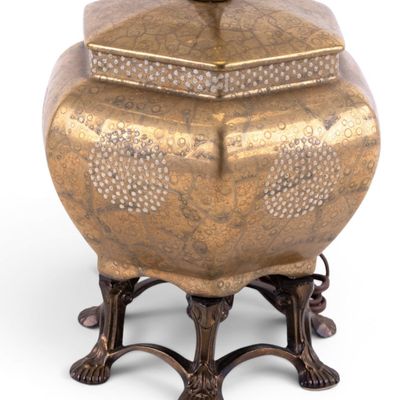 Asian Gold Tone Lamp on Unusual Brass Stand