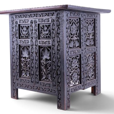 Anglo-Indian Carved Hardwood Folding Side Table