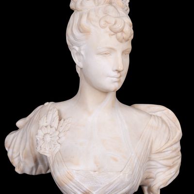 19th C Alabaster Bust of Young Woman