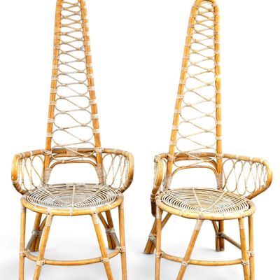 Italian Highback Rattan & Bamboo Accent Chairs